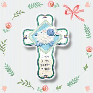 Inspirio Ceramic Cross With Lamb & "Little Ones To Him Belong" Design